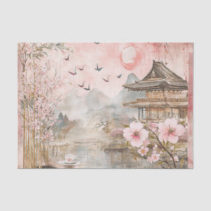 Pink Cherry Blossom Serenity Landscape (4) Tissue Paper