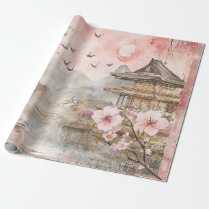 Pink Cherry Blossom Serenity Landscape  (4) Wrapping Paper