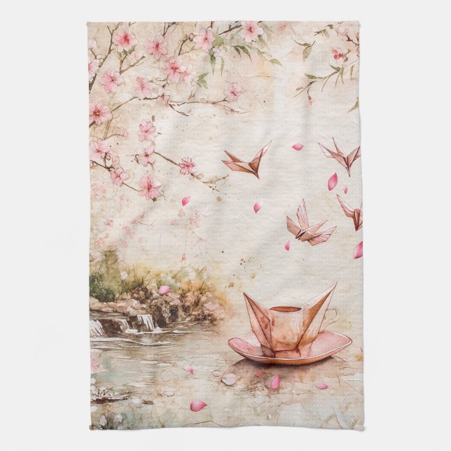 Pink Cherry Blossom Serenity Landscape  (5) Kitchen Towel (Vertical)