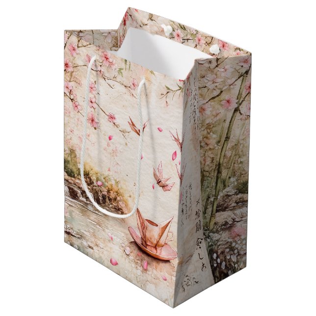 Pink Cherry Blossom Serenity Landscape  (5) Medium Gift Bag (Front Angled)