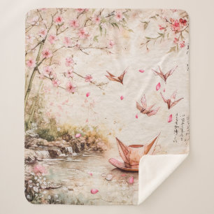 Pink Cherry Blossom Serenity Landscape (5) Sherpa Blanket