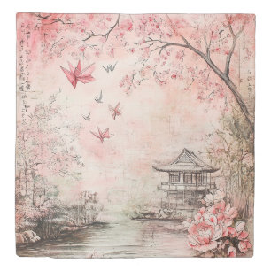 Pink Cherry Blossom Serenity Landscape (6) Duvet Cover