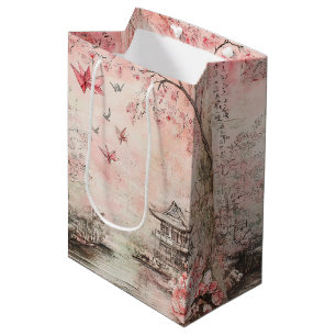 Pink Cherry Blossom Serenity Landscape (6) Medium Gift Bag