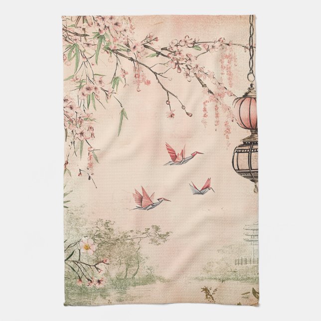 Pink Cherry Blossom Serenity Landscape  (7) Kitchen Towel (Vertical)