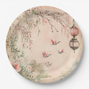 Pink Cherry Blossom Serenity Landscape  (7) Paper Plates