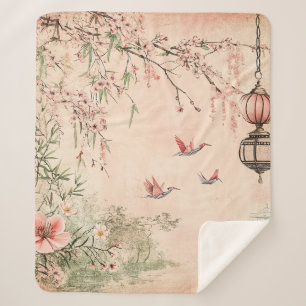 Pink Cherry Blossom Serenity Landscape (7) Sherpa Blanket