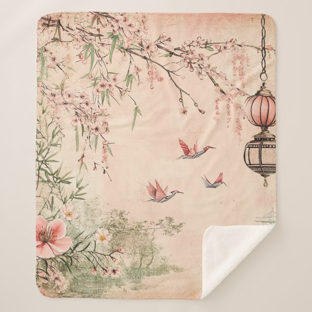 Pink Cherry Blossom Serenity Landscape  (7) Sherpa Blanket (Front)