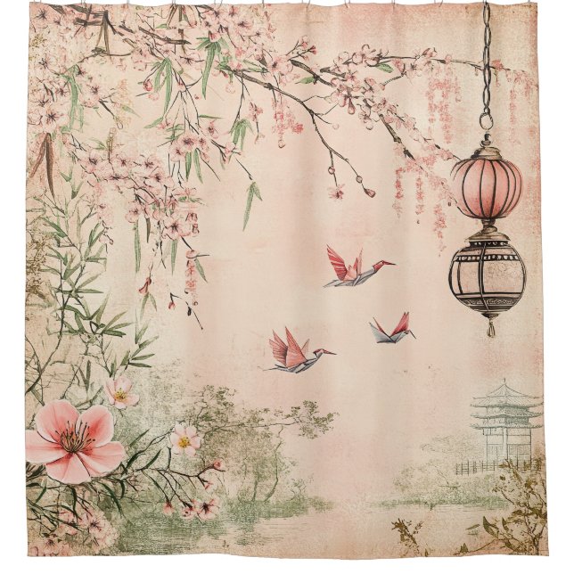 Pink Cherry Blossom Serenity Landscape  (7) Shower Curtain (Front)