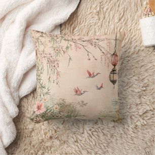 Pink Cherry Blossom Serenity Landscape (7) Throw Pillow