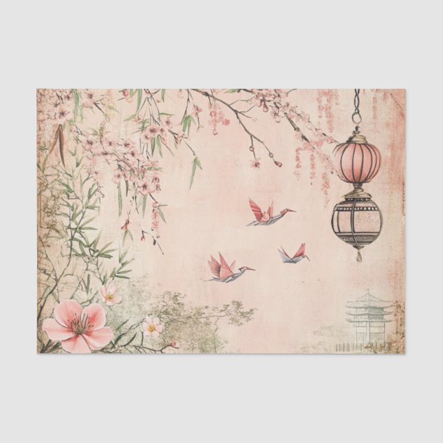 Pink Cherry Blossom Serenity Landscape  (7) Tissue Paper (Front)