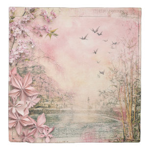 Pink Cherry Blossom Serenity Landscape (8) Duvet Cover