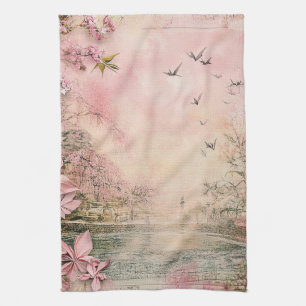 Pink Cherry Blossom Serenity Landscape (8) Kitchen Towel