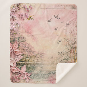 Pink Cherry Blossom Serenity Landscape (8) Sherpa Blanket