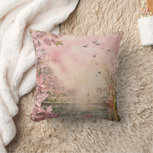 Pink Cherry Blossom Serenity Landscape (8) Throw Pillow