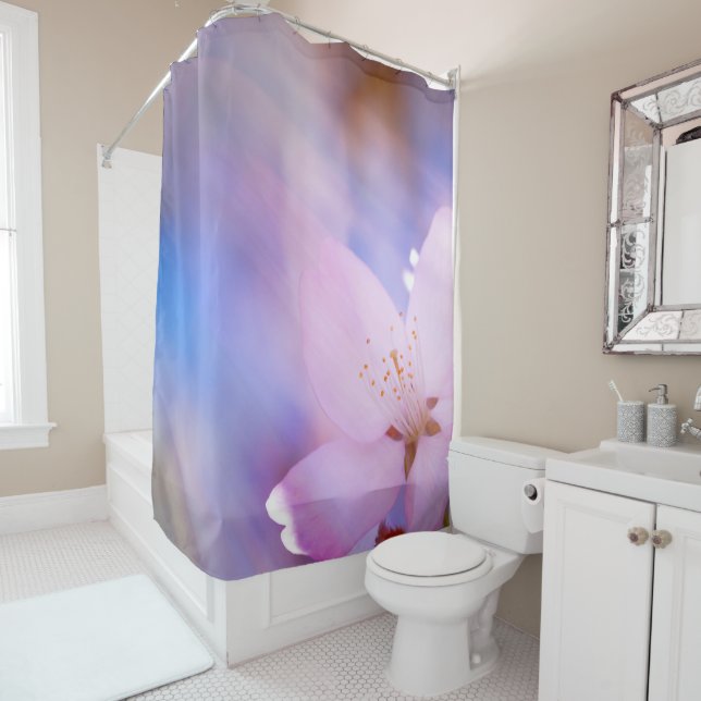 Pink cherry blossom shower curtain (In Situ)