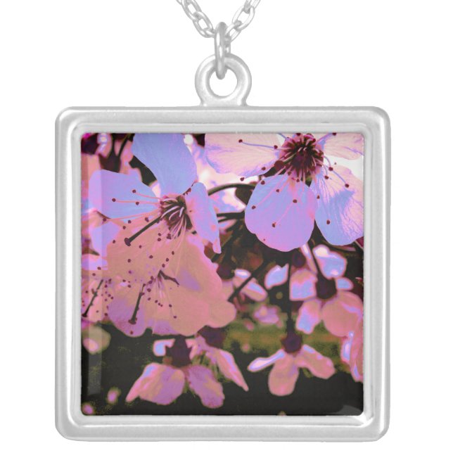 Pink Cherry Blossom Silver Plated Necklace (Front)