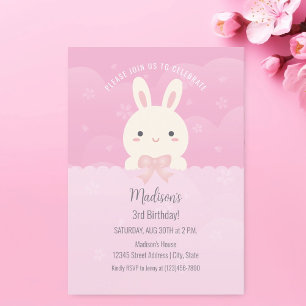 Pink Cherry Blossom Some Bunny Kids Birthday Party Invitation