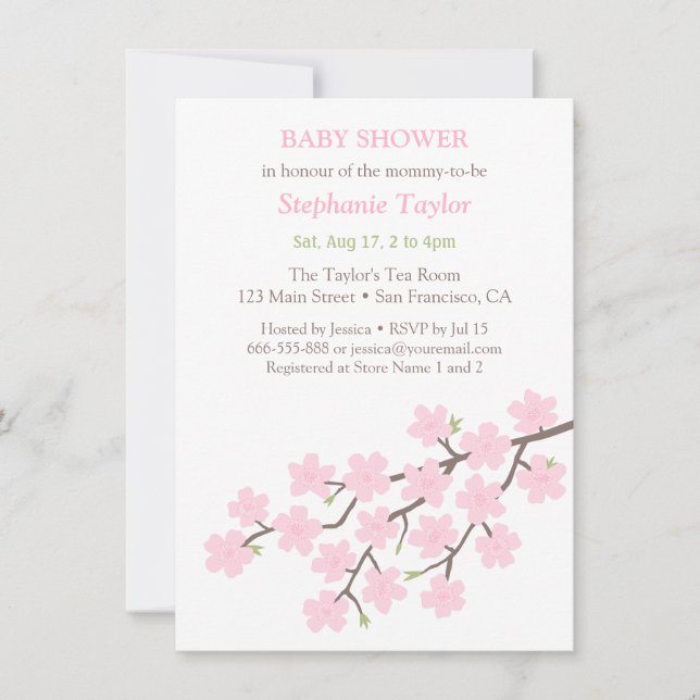 Pink Cherry Blossom Spring Baby Shower Invitations (Front)