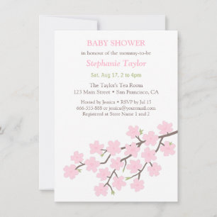 Pink Cherry Blossom Spring Baby Shower Invitations