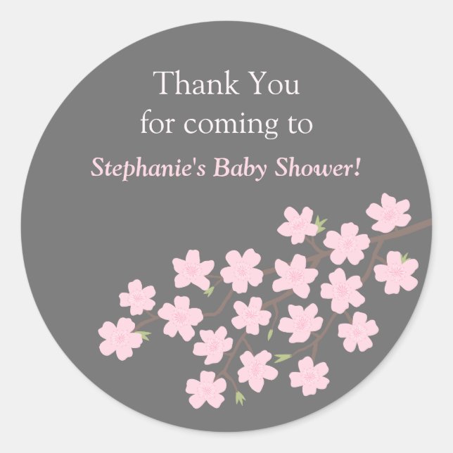 Pink Cherry Blossom Spring Baby Shower Stickers (Front)