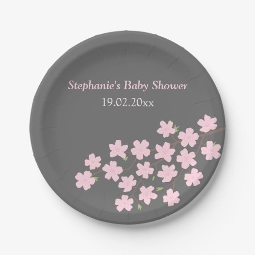 Pink Cherry Blossom Spring Baby Shower Supplies Paper Plates