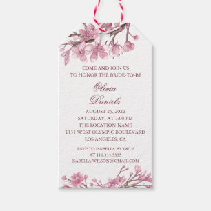 Pink cherry blossom. Spring floral Bridal Shower Gift Tags