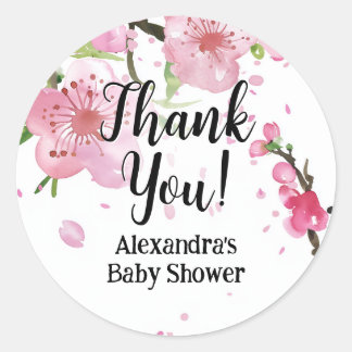 Pink Cherry Blossom Spring Floral Girl Baby Shower Classic Round Sticker