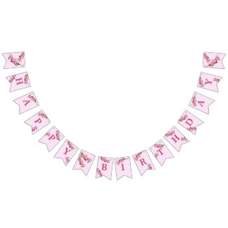 Pink Cherry Blossom Spring Flowers Happy Birthday Bunting Flags