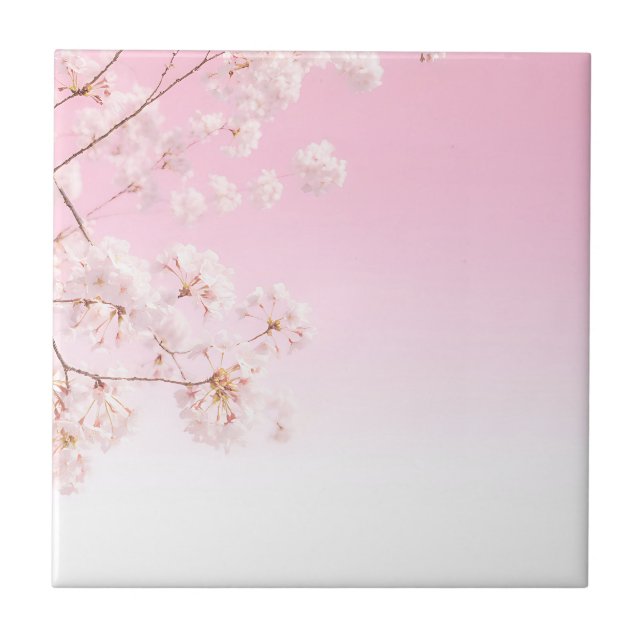 Pink Cherry Blossom Spring Serenity Ceramic Tile (Front)