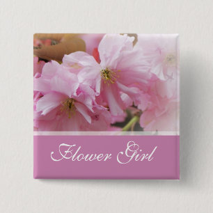 pink cherry blossom spring wedding flower girl pinback button