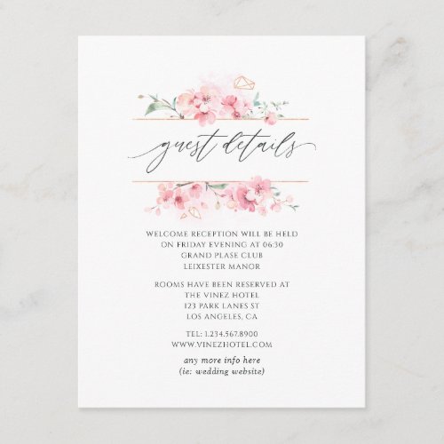 Pink Cherry Blossom Spring Wedding Guest Details Enclosure Card