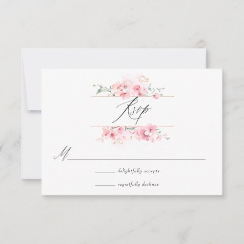 Pink Cherry Blossom Spring Wedding Photo RSVP Card