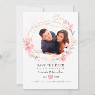 Pink Cherry Blossom Spring Wedding Photo Save The Date