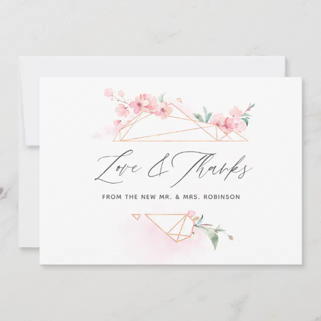 Pink Cherry Blossom Spring Wedding Photo Thank You Card | Zazzle