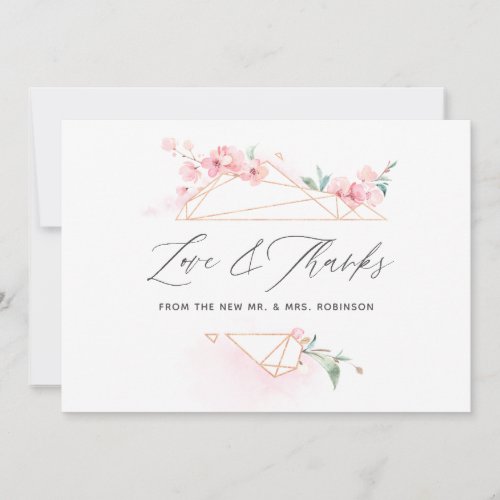 Pink Cherry Blossom Spring Wedding Photo Thank You Card