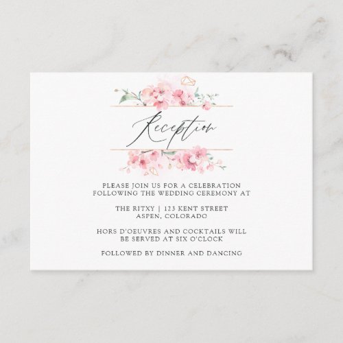 Pink Cherry Blossom Spring Wedding Reception Enclosure Card