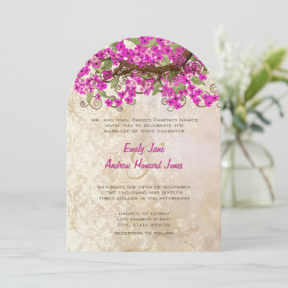 Pink Cherry Blossom Tea Stain Wedding Invites