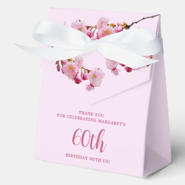 Pink Cherry Blossom Thank You Birthday Celebration Favor Boxes (Front)