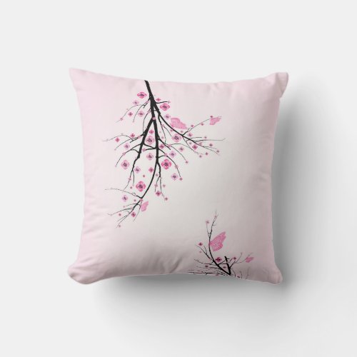 Pink Cherry Blossom Throw Pillow