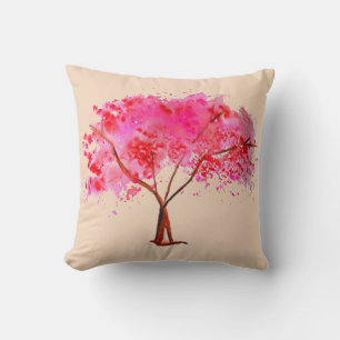 Pink Cherry Blossom tree art Throw Pillow