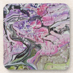Pink cherry blossom tree beverage coaster