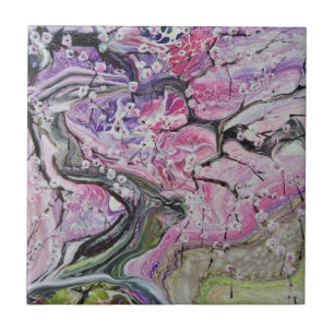 Pink cherry blossom tree ceramic tile