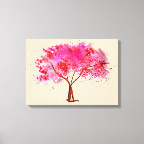 Pink Cherry Blossom tree watercolor Canvas Print