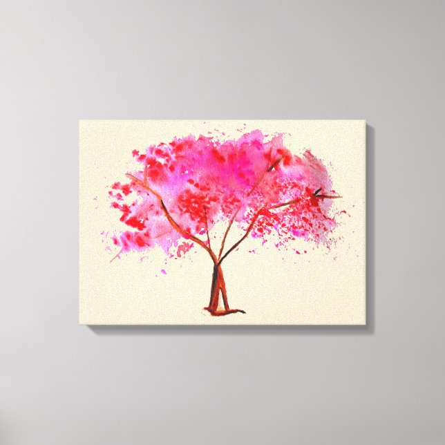 Pink Cherry Blossom tree watercolor Canvas Print (Front)