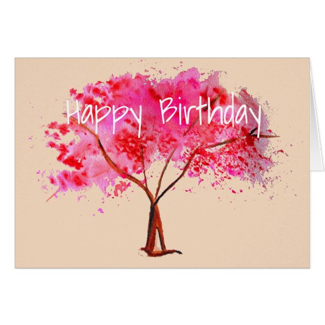 Pink Cherry Blossom tree watercolor Cards (Front Horizontal)