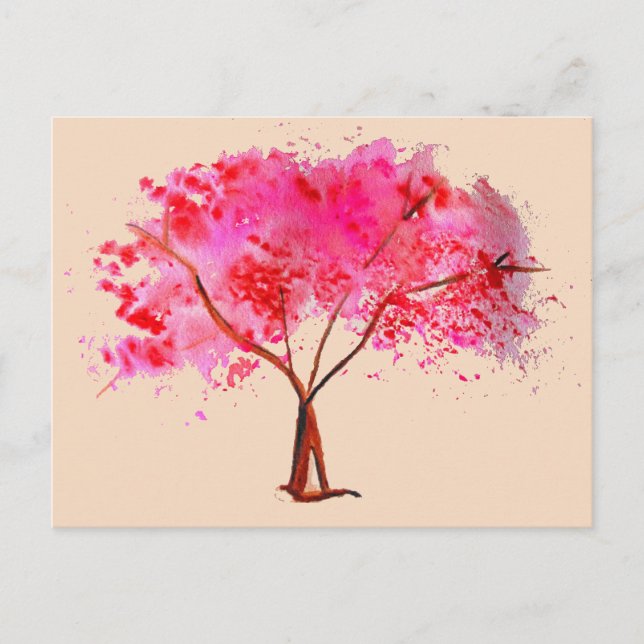 Pink Cherry Blossom tree watercolor Postcard (Front)