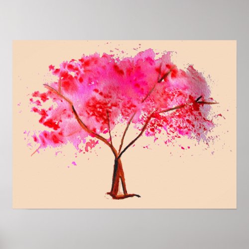Pink Cherry Blossom tree watercolor Poster
