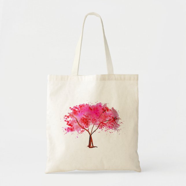 Pink Cherry Blossom tree watercolor Tote Bag (Front)