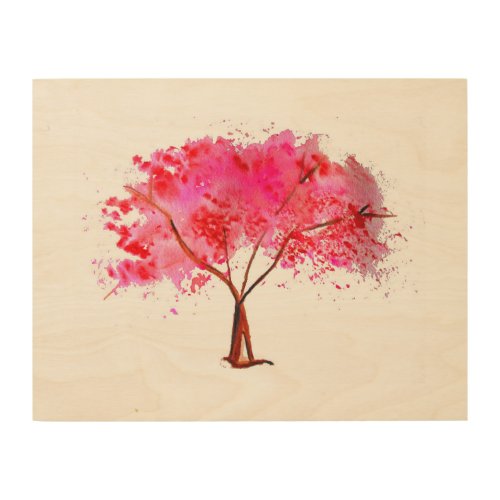 Pink Cherry Blossom tree watercolor Wood Wall Art