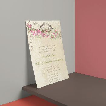 Pink Cherry Blossom Vintage Bird Weddings Invitation by samack at Zazzle